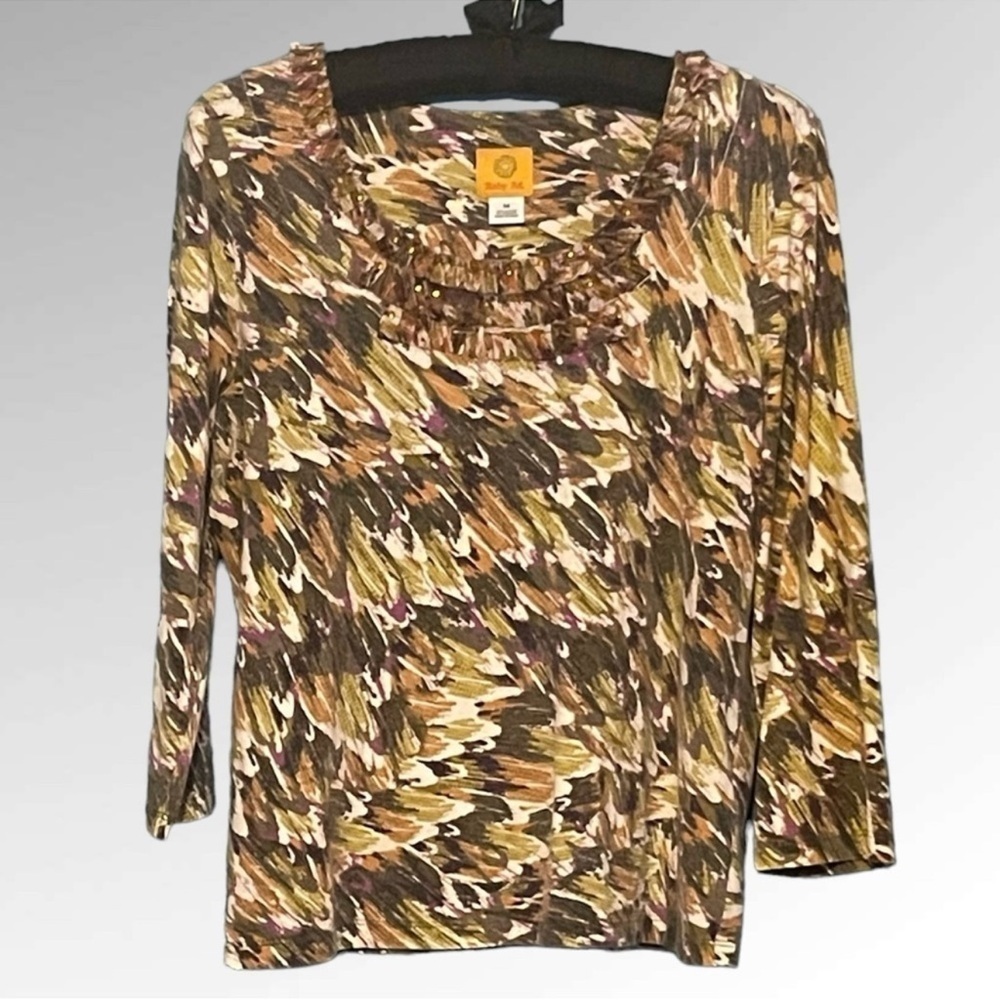 RUBY RD. LONG SLEEVE RUFFLE TOP SIZE MEDIUM
